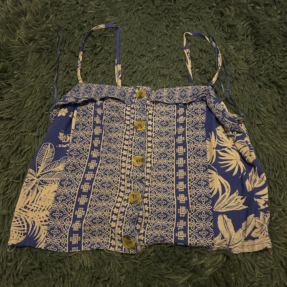 Blue and Cream Women's Top